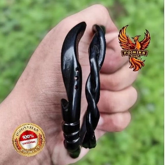 gelang akar bahar hitam asli ukir kujang 100% asli original