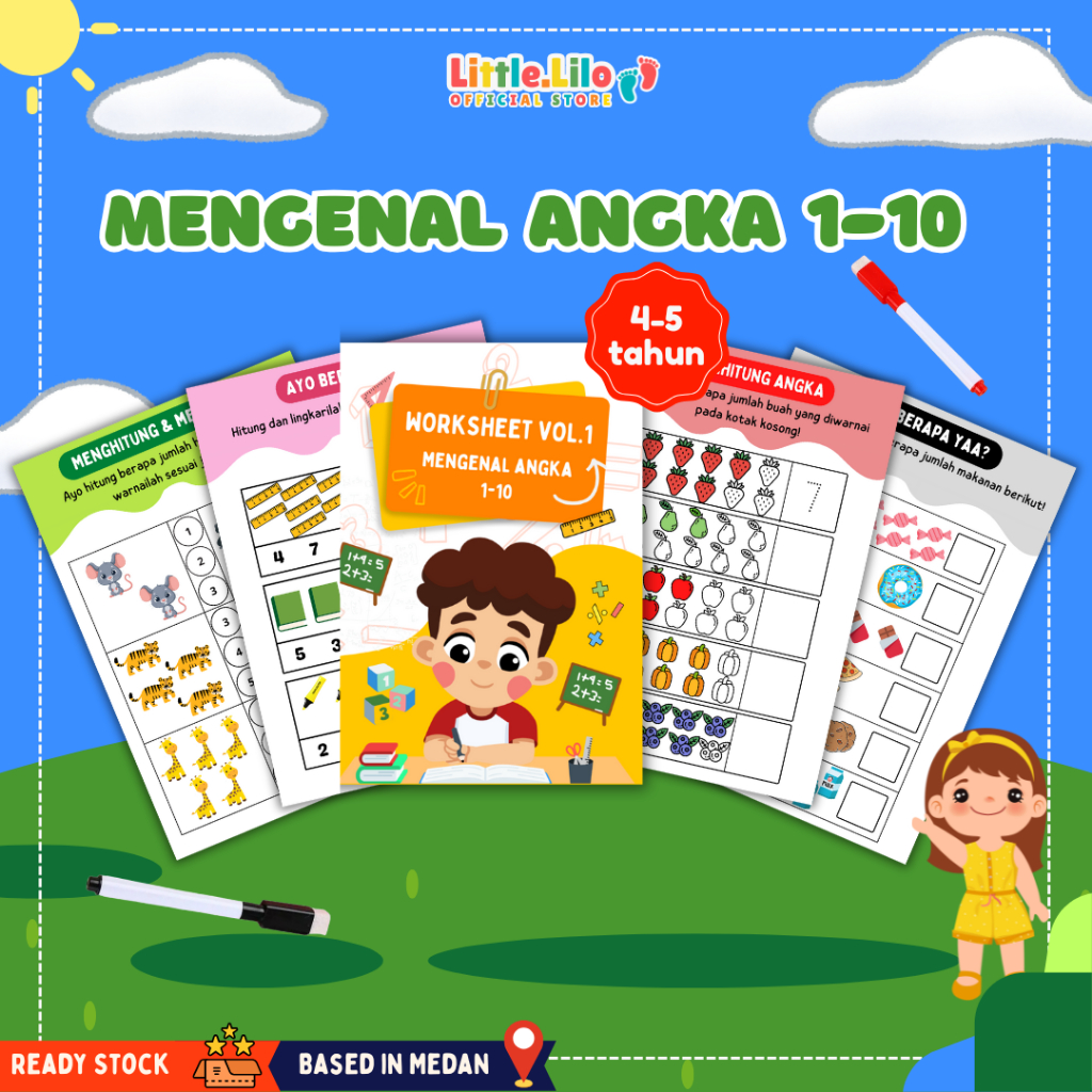 LITTLE LILO - Buku Aktivitas Mengenal Angka 1-10 untuk anak TK-PAUD 4-5 tahun