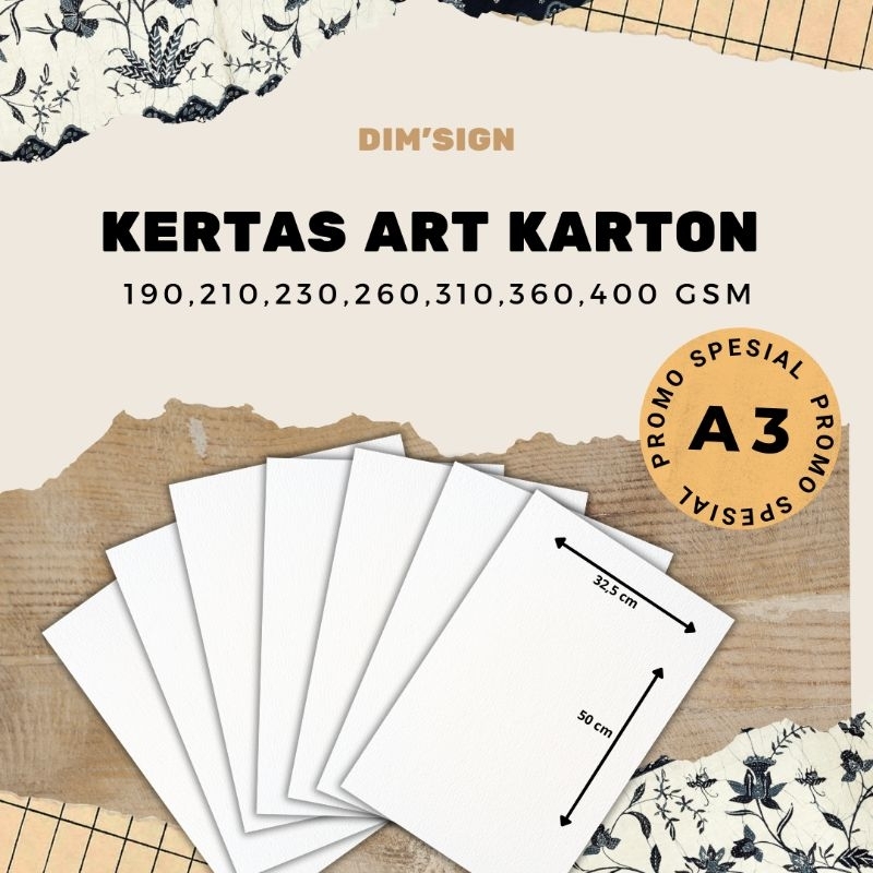 

kertas art karton ketebalan 190 , 210 , 230 , 260 , 310 , 360 , 400 gsm ukuran A3+ 32,5 cm × 50 cm( 1 pack isi 40 lembar)