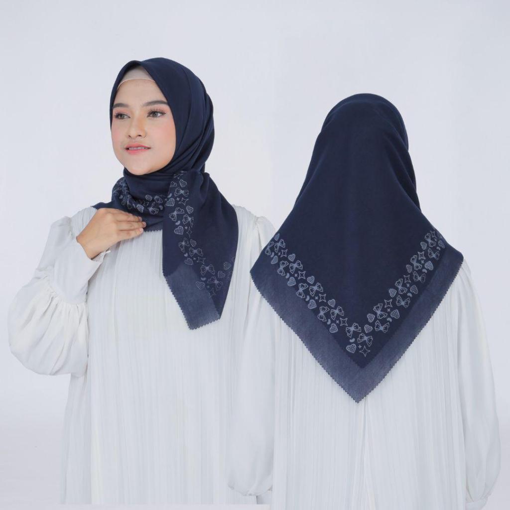 Hijab Segiempat Voal Premium Motif Love Pita Standar Lasercut