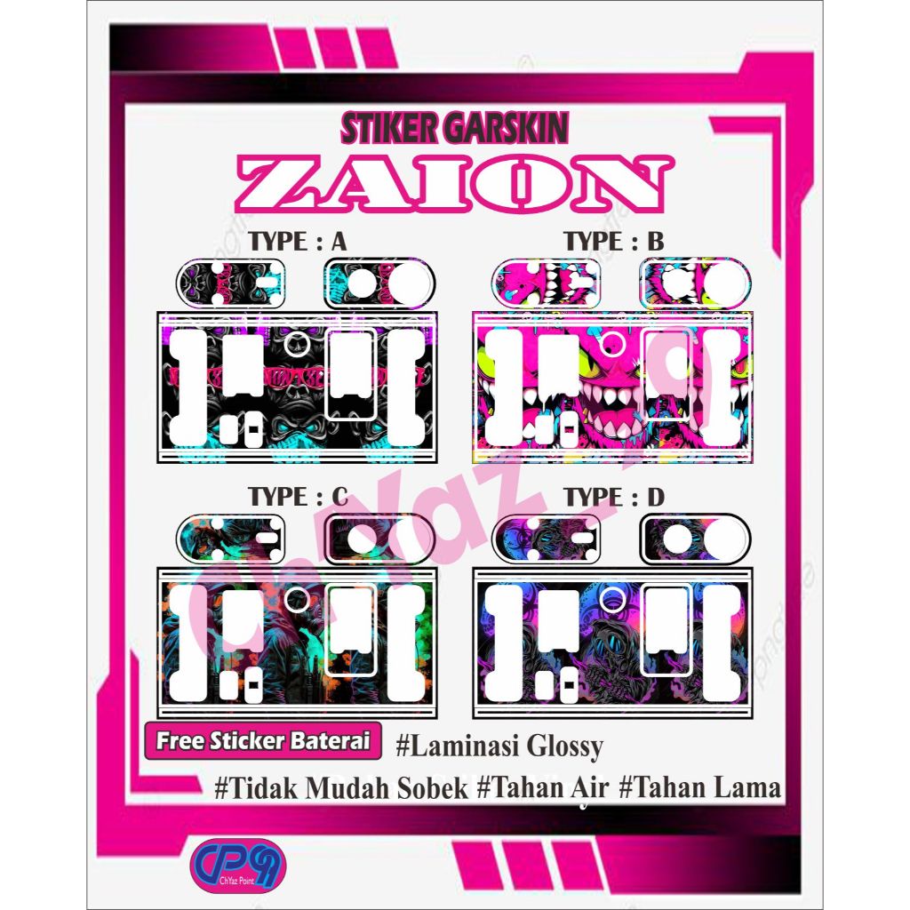 

STICKER GARSKIN BAHAN VINYL+LAMINASI GLOSSY FOR ZAION CHYAZ99 POINT