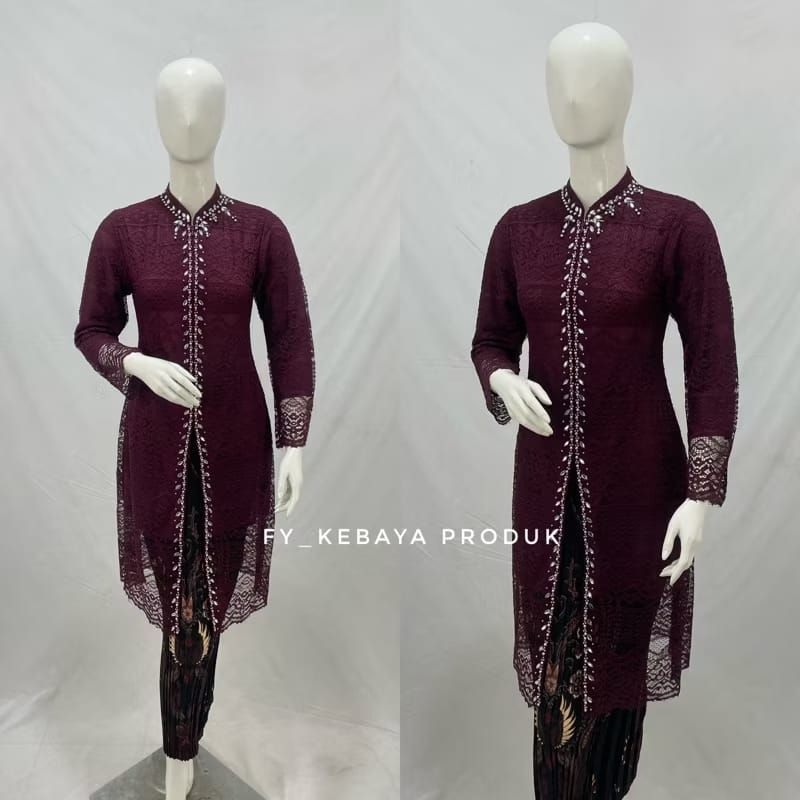 Set kebaya modern tunik brokat baju kebaya wisuda remaja kekinian seragam kondangan wanita 2025