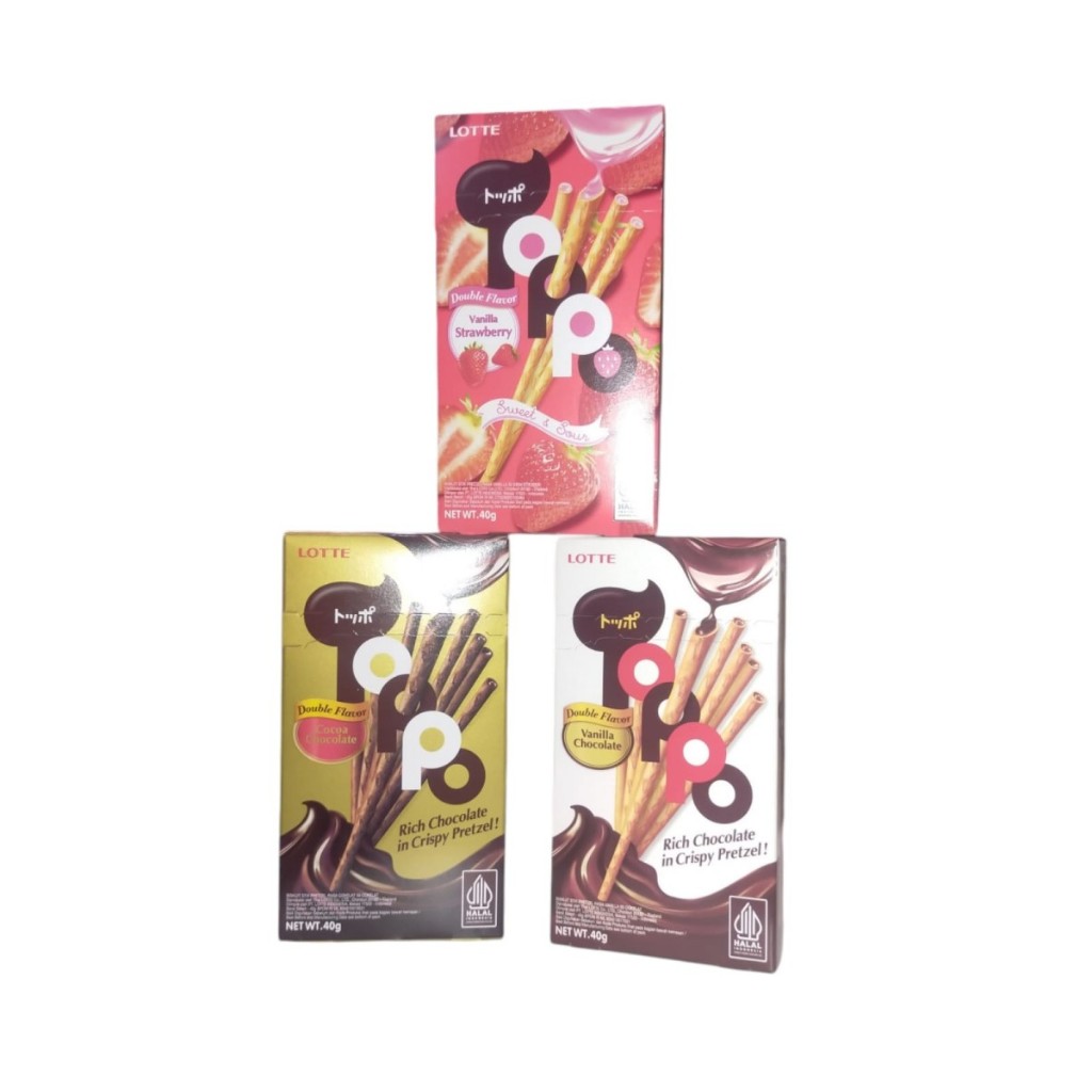 

Toppo Double Flavor 40g Vanilla Strawberry, Cocoa Chocolate, Vanilla Chocolate - Strawberry