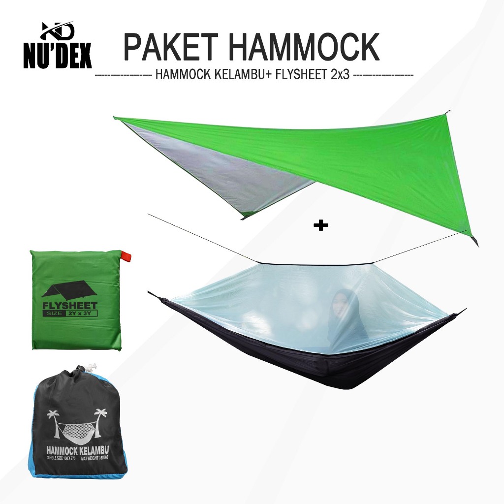 paketan hammock kelambu + flysheet tenda 2x3 yard waterproof paket hemat hammock flysheet camping