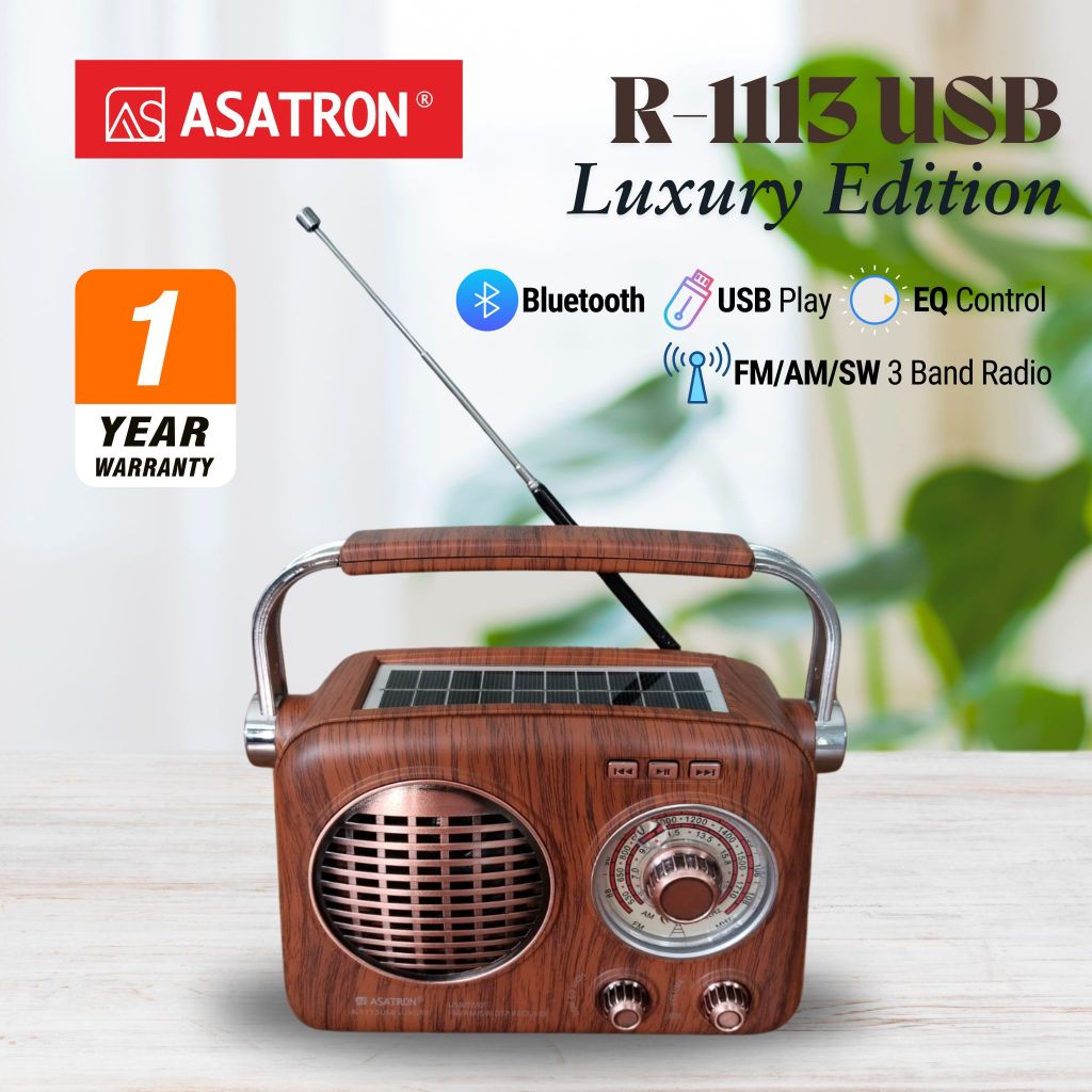 Asatron R-1113 Luxury USB Portable Speaker Bluetooth Radio FM/AM/SW1-7 3 Bands + Senter