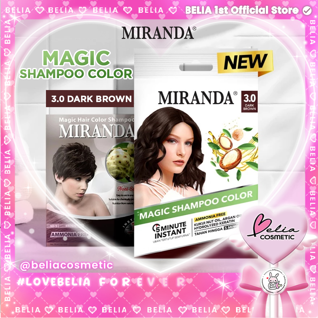❤ BELIA ❤ MIRANDA Magic Shampoo Color Sachet | Pewarna Rambut Instan | 3.0 Dark Brown