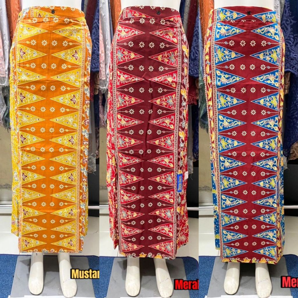 Rok Batik Tumpal Sogan Betawi / Rok Tumpal Ondel-Ondel / Rok Tumpal Bawahan Kebaya Merah Maroon