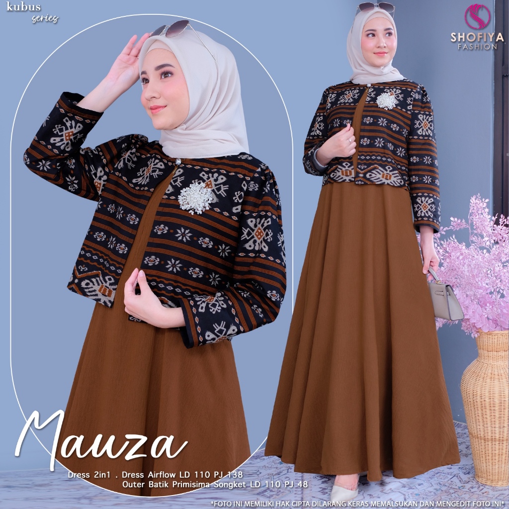 Mauza Set Shofiya Gamis Wanita Set Inner Outer Bahan Inner Airflow Bahan Outer Batik Primisima Ld 11