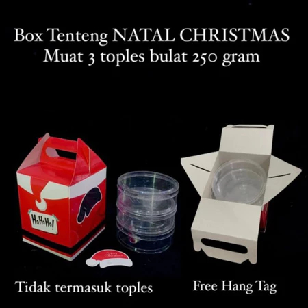 

( 5 pcs ) dus tenteng natal motif santa hohoho box packaging 3 toples bulat kue kering 250 gram size 12.5x12.5x15 cm