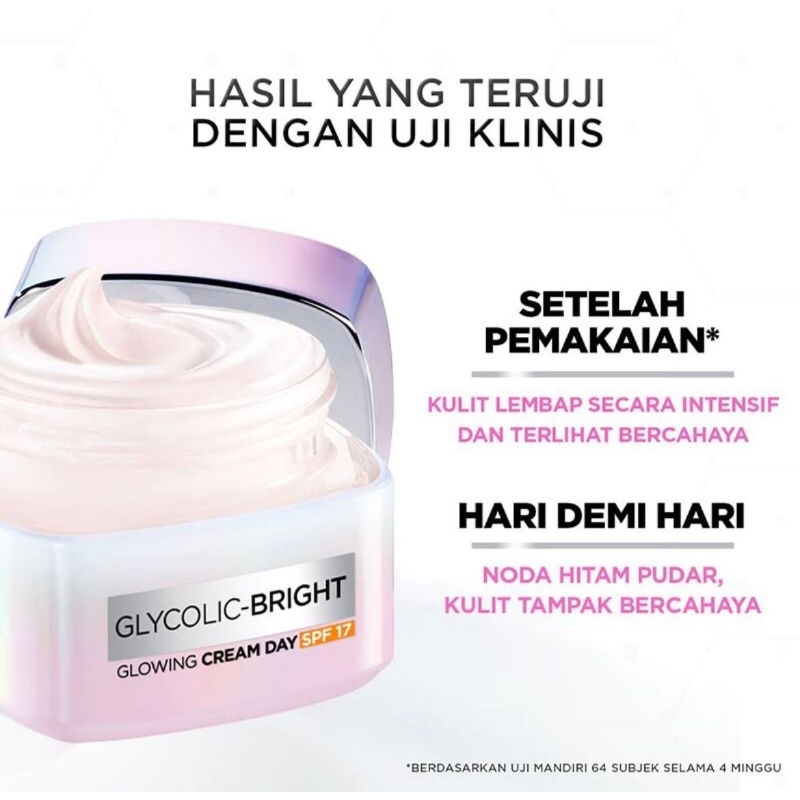 [READY] L’Oreal Paris Glycolic Bright Glowing Day Cream SPF17/18 - 15ml Brightening Krim Siang Lorea