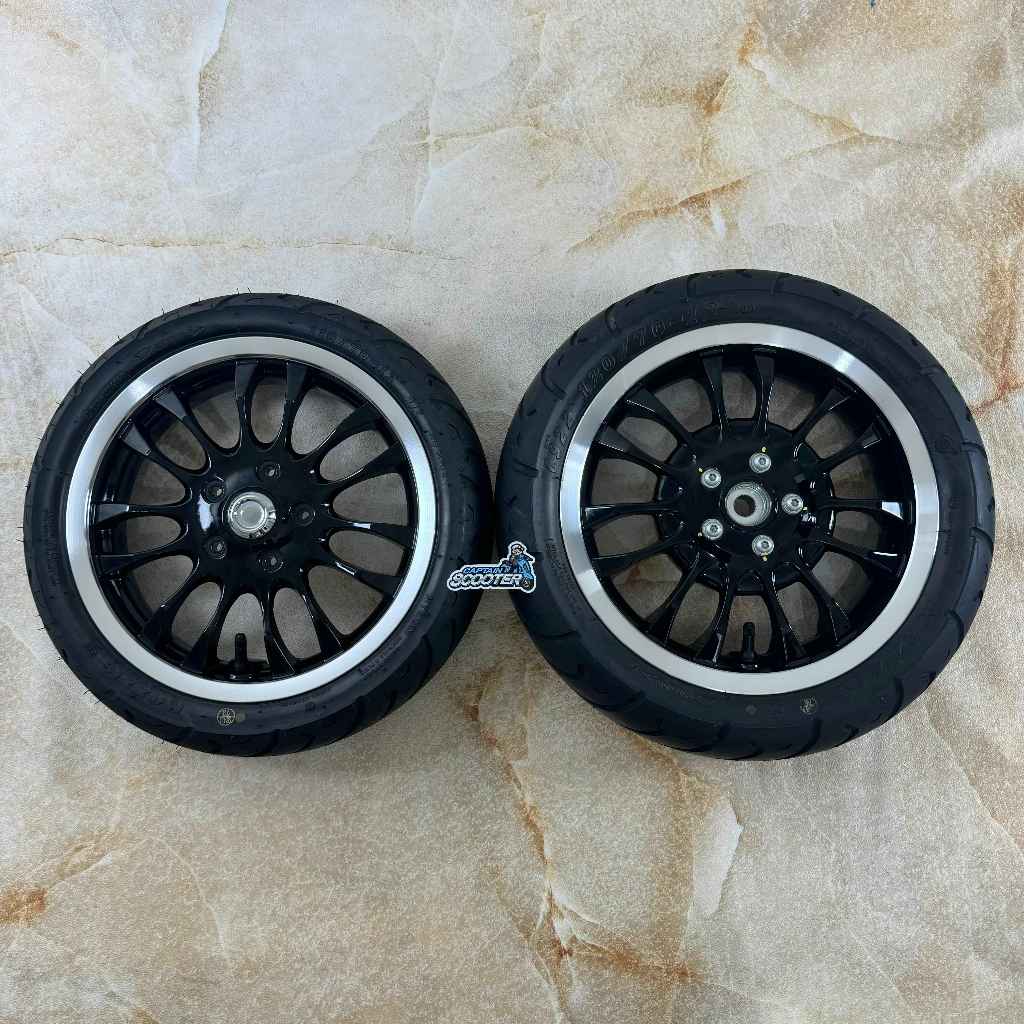 ORIGINAL Velg + Ban Standar ORI Vespa Sprint Euro Black Polish Primavera LX S Ring12 Second