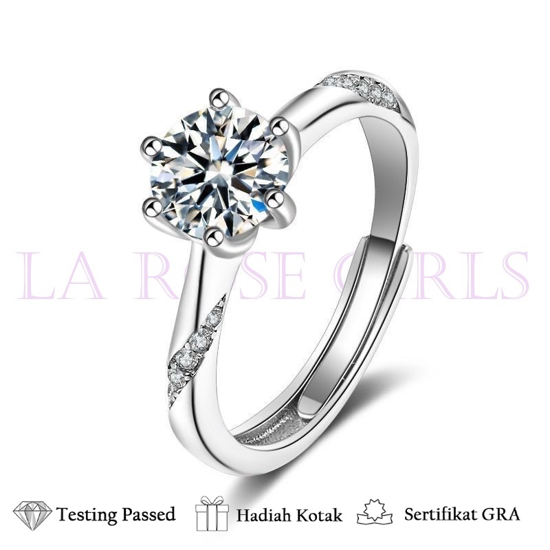 Cincin Moissanite Asli Wanita Anti Karat Sertifikat GRA Cewek Perak Tunangan Nikah Enam Cakar COD Ha