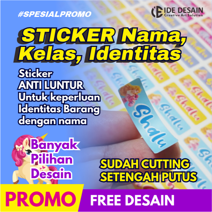 

STICKER NAMA, LABEL NAMA, KELAS, STICKER IDENTITAS BARANG ANTI GORES, STICKER VYNIL LAMINASI