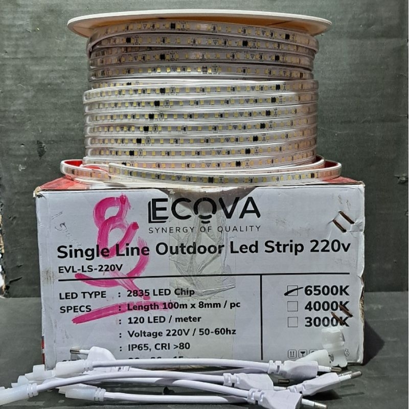 Lampu led selang strip ECOVA 2835 IP65 220V [ Eceran Per 1 Meter ]