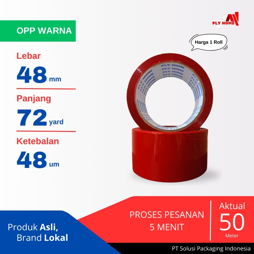 

FLYHOME Lakban warna merah 72 yard 1 roll 48mm x 72yard 2inchi ECO