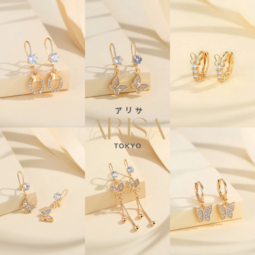 | ARISA | Jewellery Anting Kupu Kupu Perempuan Tidak Karat Titanium Permata Jewelry Anti Luntur Jepa