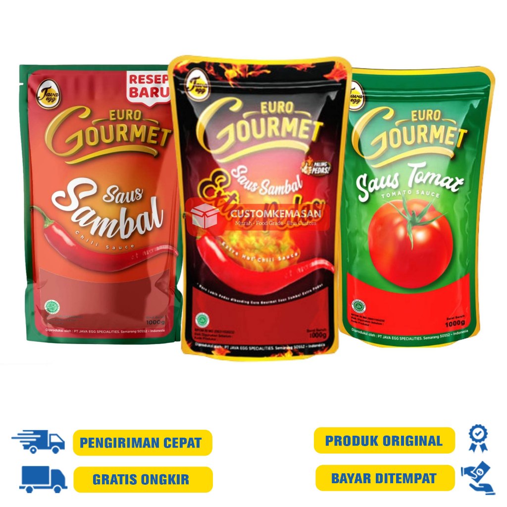 

Euro Gourmet Saus Tomat 1000 G.R | Saus Sambal 1000 G.R | Saus E. Pedas 1000 G.R | Ext.Pedas 500 G.R