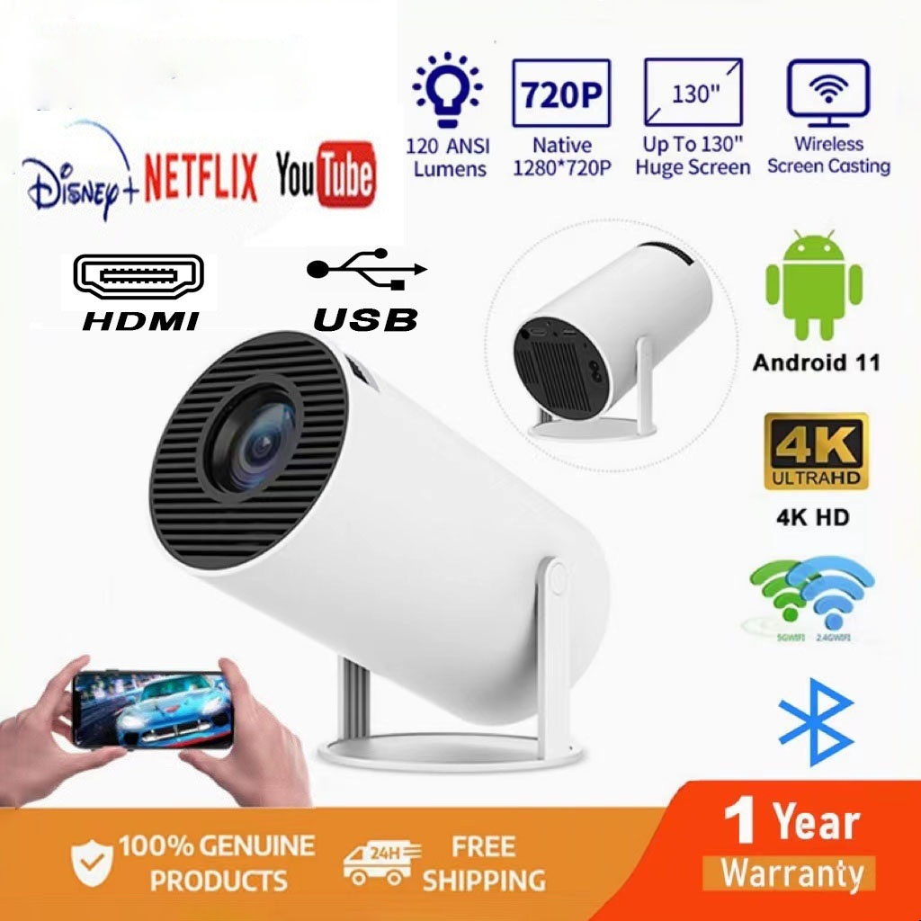 HY300 Proyektor Android 11.0 Bluetooth Proyektor 2.4+5G Wifi 6 Portabel Mini LCD Proyektor Outdoor