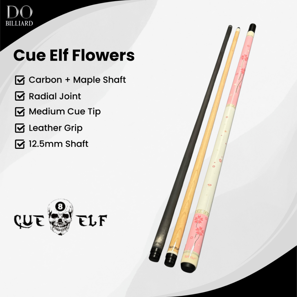 Stick Billiard CUE ELF FLOWERS Play Cue Low Deflection Carbon + Maple Shaft / Stick Cue Elf Flowers