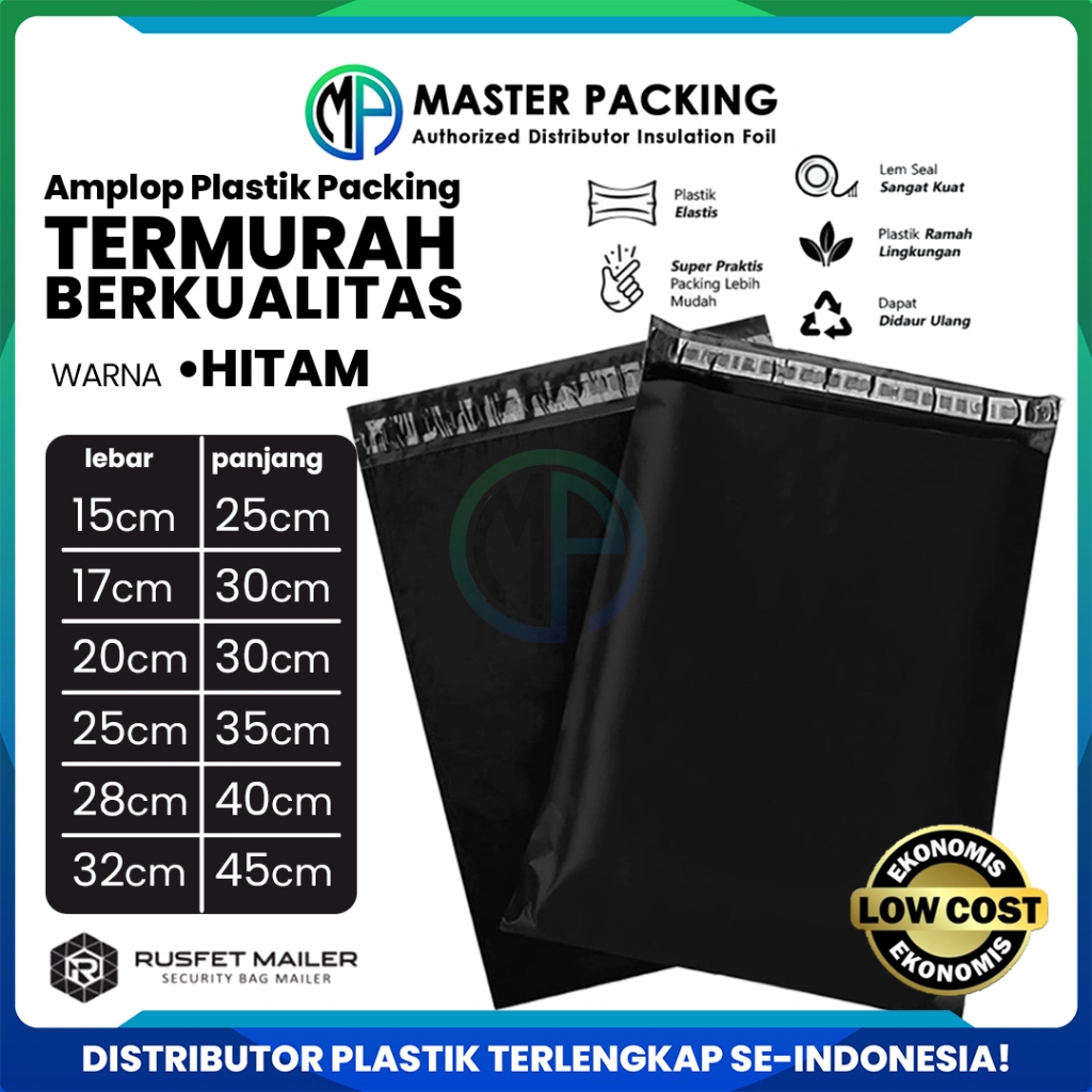 

Amplop Plastik Polymailer Hitam Low Cost / Plastik Packing Polos Online shop (Olshop) Termurah