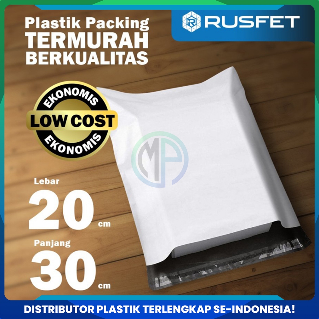 

Amplop Plastik Polymailer Putih 20cm x 30cm Low Cost Plastic Packing Polos Online shop Rusfet Murah