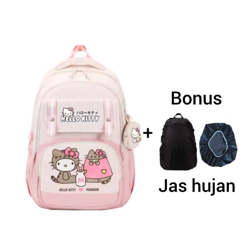Free Jas Hujan Tas Ransel Wanita Motif Bunga Korean Style Backpack Sekolah Perempuan Stylish