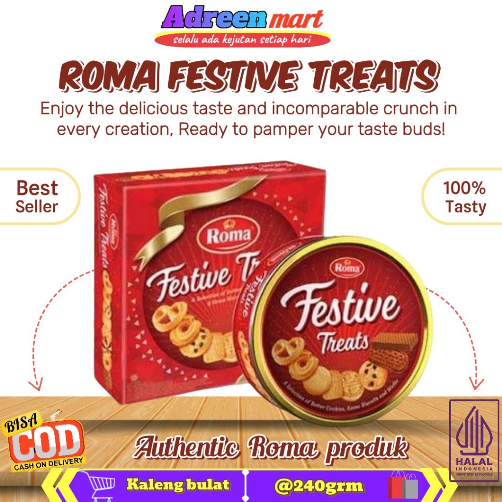 

Roma Festive Treats 240 | 675gr-Biskuit Wafer Kaleng-Cemilan-Hampers-Lebaran