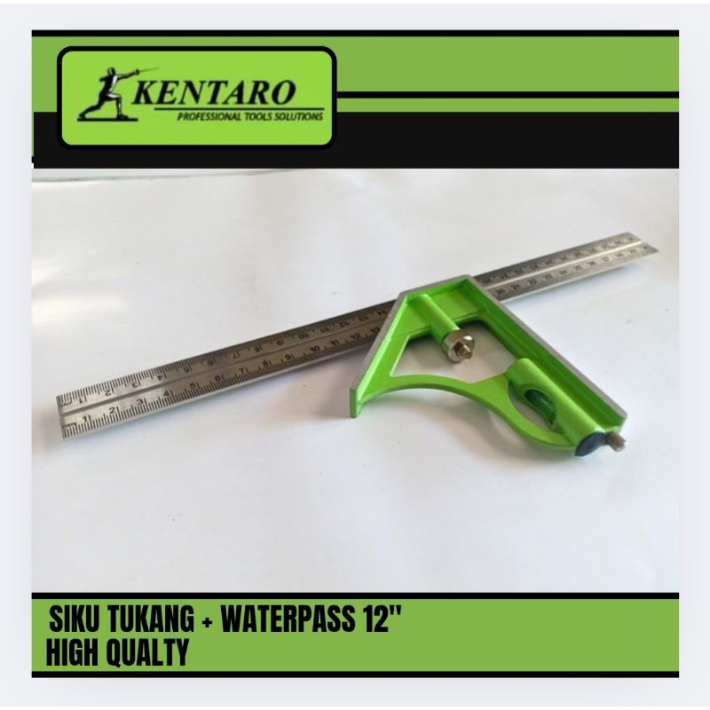 Siku Tukang + Waterpas Pengaris Siku Pengukur Dimensi 12" KENTARO