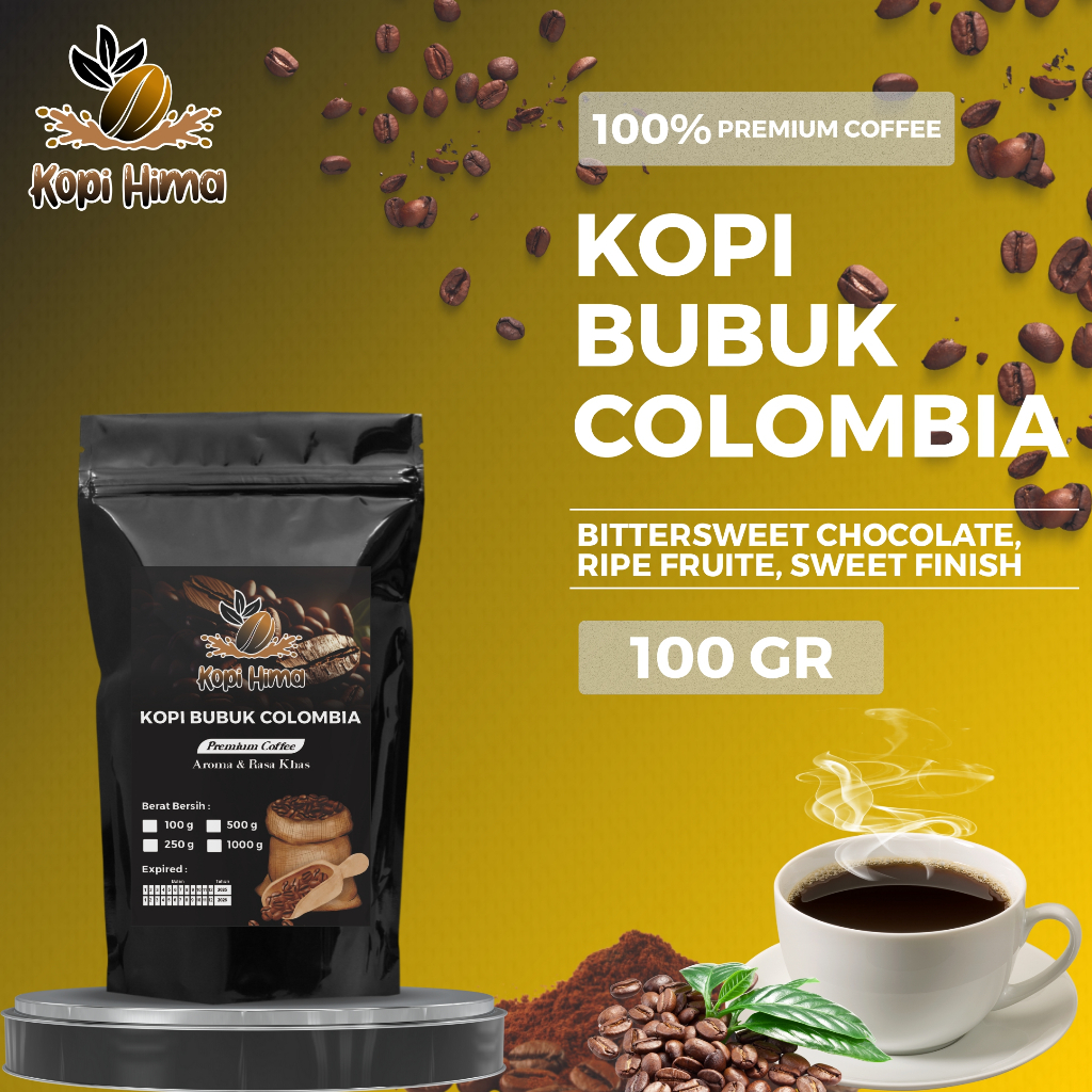 

kopi.hima - bubuk kopi colombia berat 100 gram premium gilingan halus roasting medium dan dark