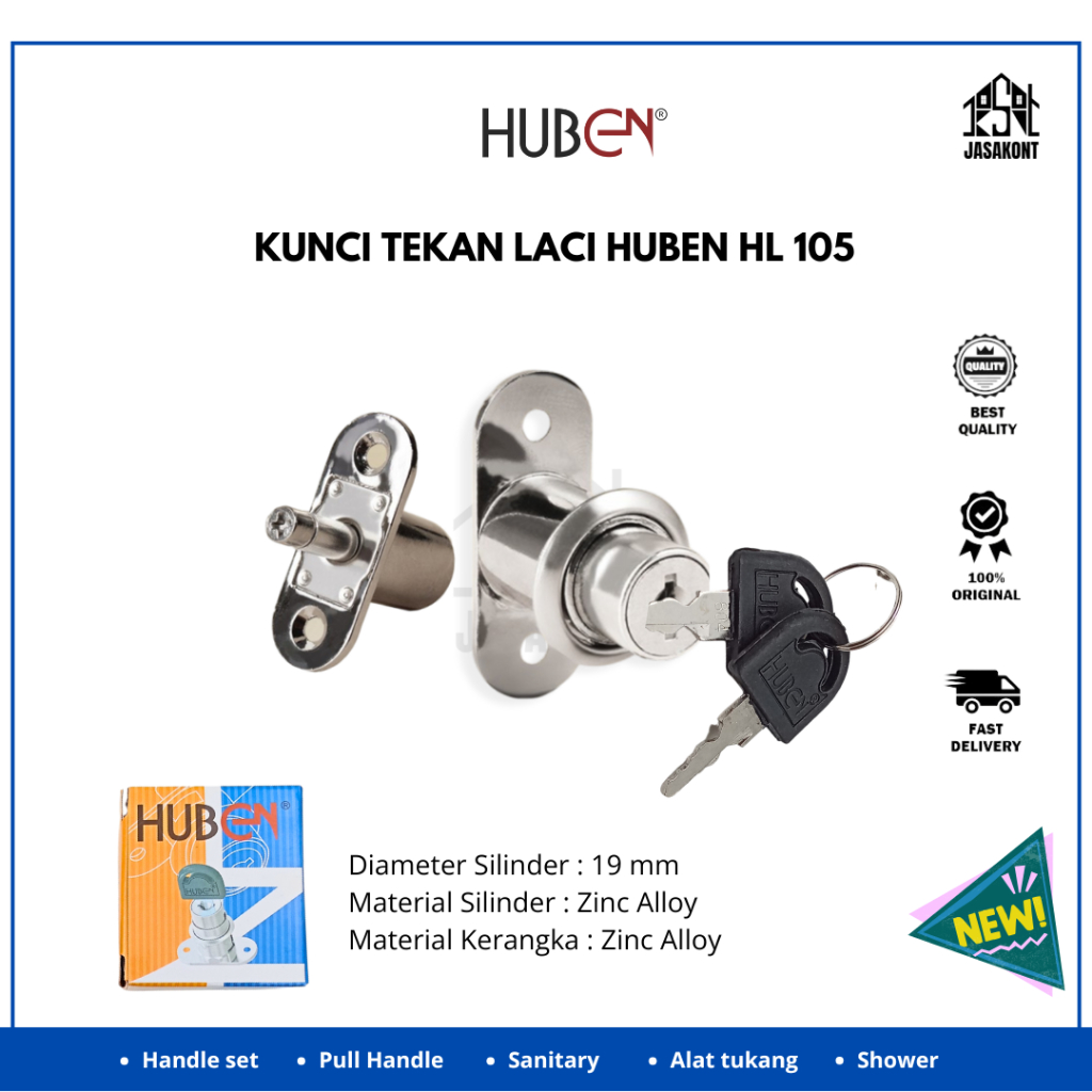 Jasakont - HUBEN Kunci Mekar Huben HL 105 Diameter 19mm Kunci Pintu Lemari Sleding