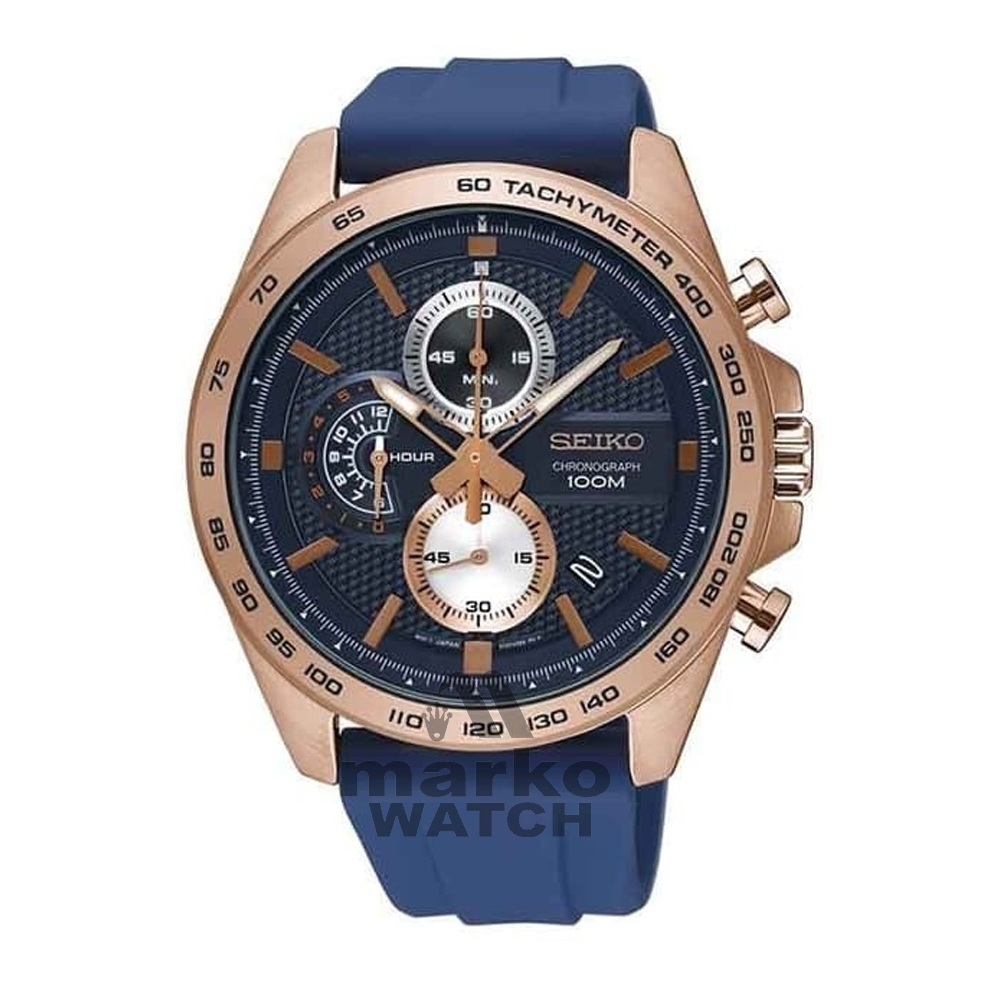 Jam Tangan Pria Seiko Chronograph SSB290P1 Blue Dial Blue Rubber Strap