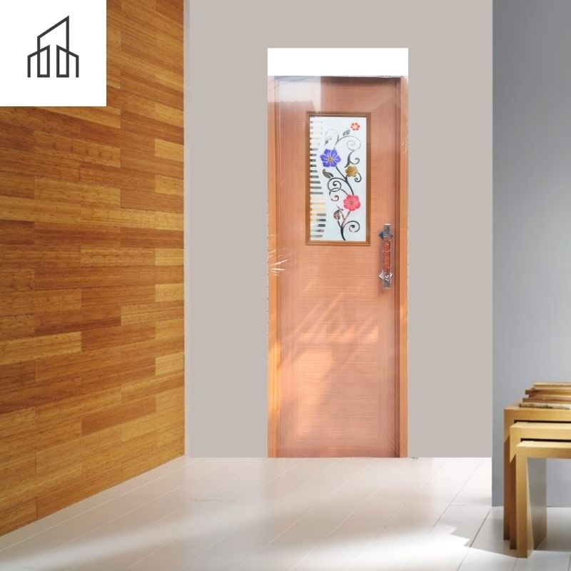 (Kumo) Pintu Pvc Kamar Mandi New Pvc Putih Minimalis 1/2  Kaca Coklat | Pintu Toilet Minimalis Murah