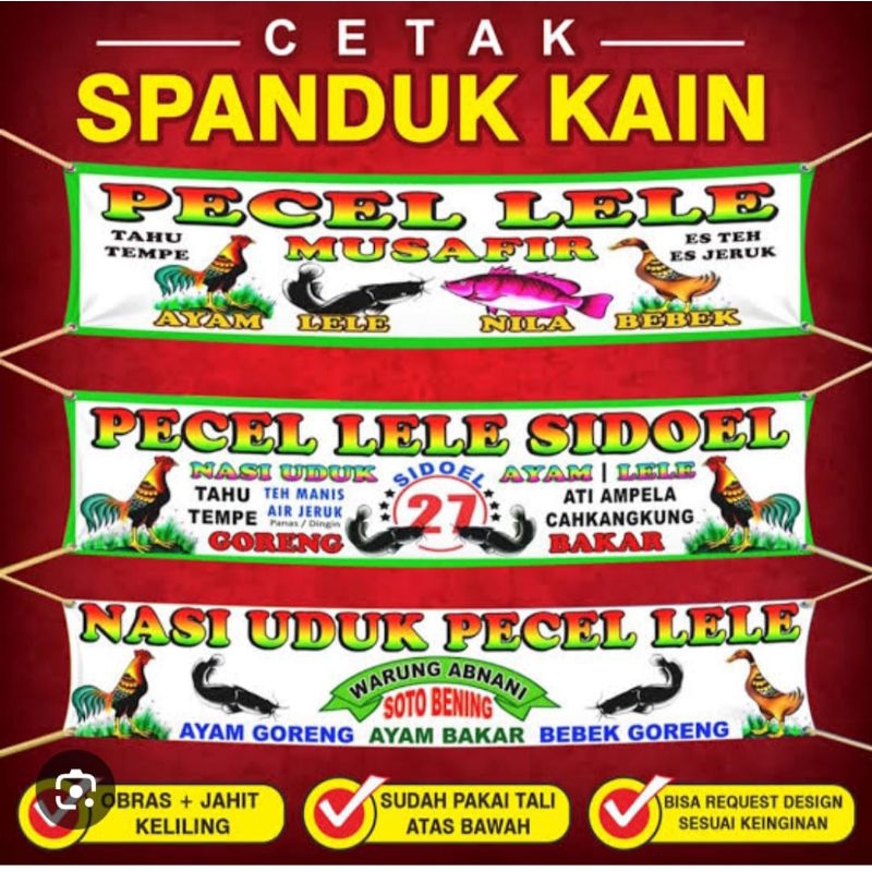 [FREE DESIGN] CETAK SPANDUK KAIN PECEL LELE, NASI UDUK, NASI BEBEK, ANGKRINGAN DLL