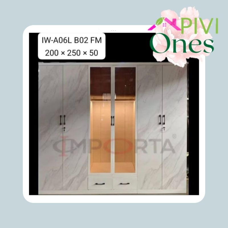 Importa Lemari Pakaian 6 Pintu Plat Besi A06L B02FM Minimalis Lemari Baju Khusus Palembang Anti Raya