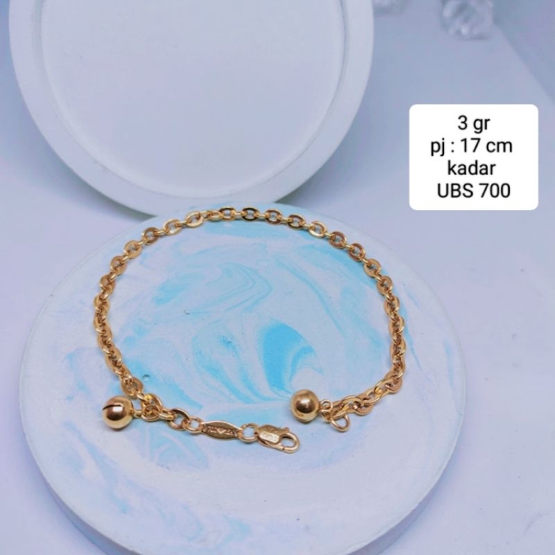 gelang emas model rantai norri kelincingan 2 bola mas kadar 700(16k)