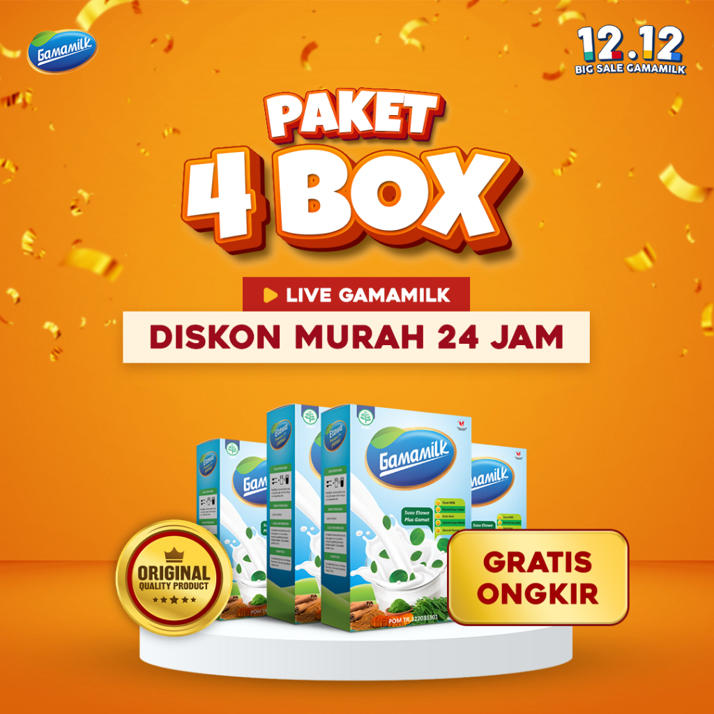

PROMO Gamamilk 4BOX Susu Tulang dan Nyeri Sendi Tinggi Kalsium Dengan Gamat 200gr.