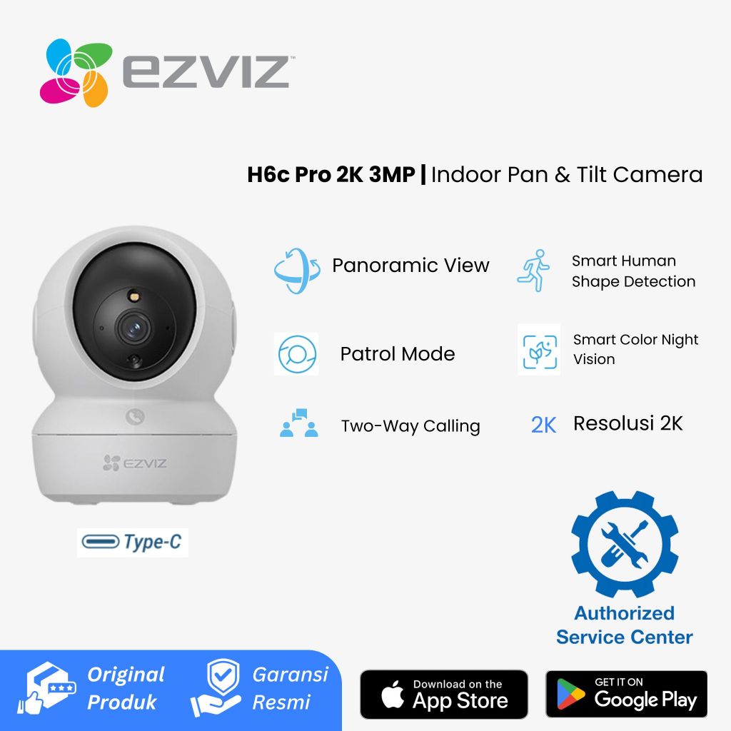 CCTV EZVIZ H6C PRO 2K 3MP Pan & Tilt Smart Home Camera TU2T