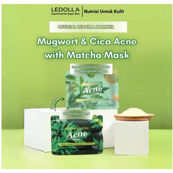 MASKER LEDOLLA MUGWORT & CICA  WITH MATCHA MASK  BERJERAWAT BERUNTUSAN