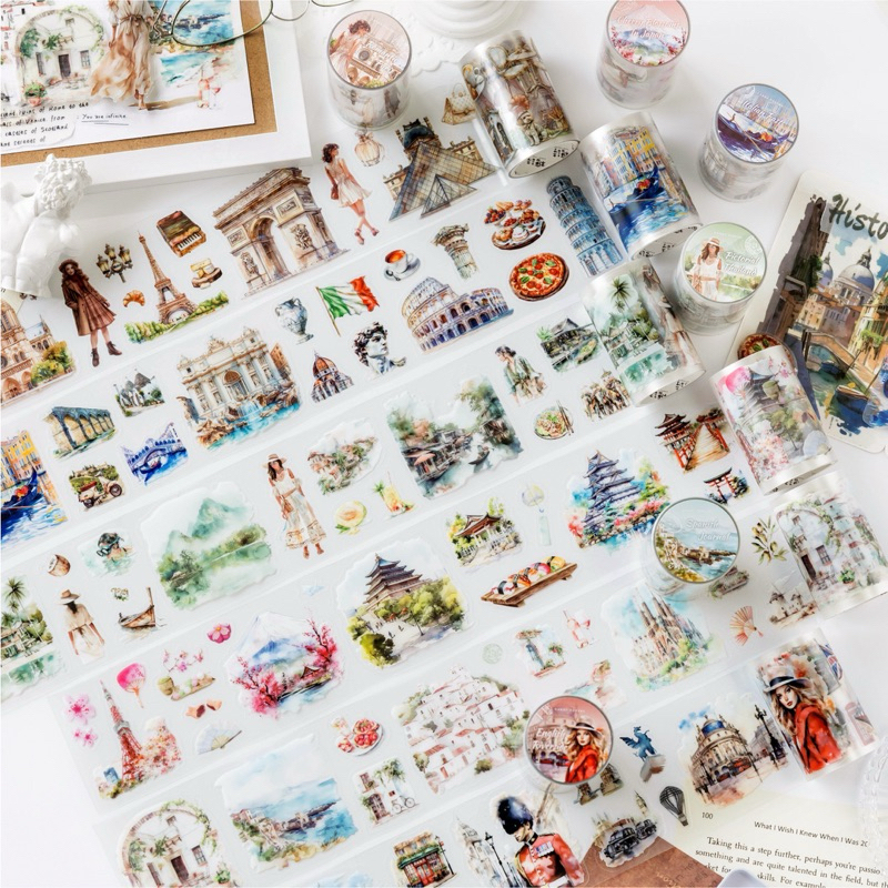 

(9C) washi tape selotip transparan kiss cut pemandangan kota asia eropa europe city town