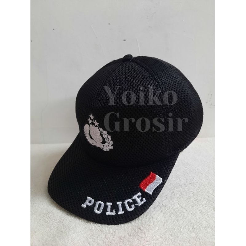 TOPI JARING DOUBLE MESH - LOGO POLICE