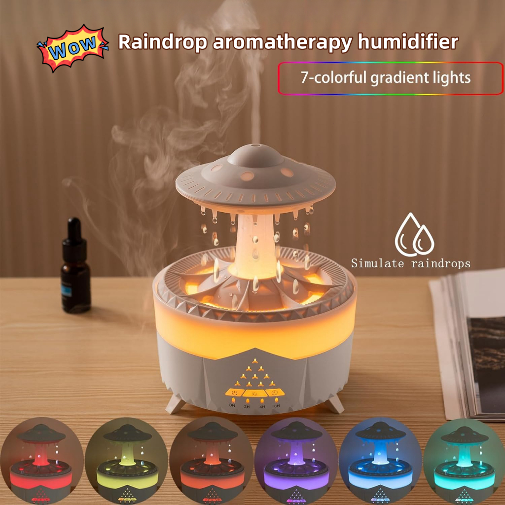 Humidifier Aromatherapy Diffuser Lampu LED 7 Warna  Raindrop Diffuser, Pelembap Udara, Pelembap Udar