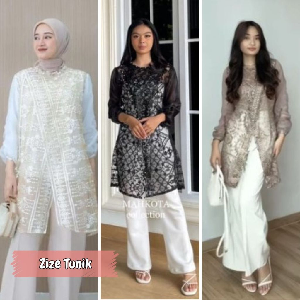 Zize Tunik Outer Silang Brukat Etnik Full Payet Outer Brukat Kondangan Tunik Lebaran Baju Hari Raya