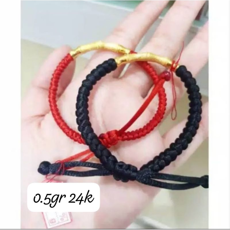 Gelang Emas Asli Bambu Tabung 24K Hongkong 999% Tali Kepang