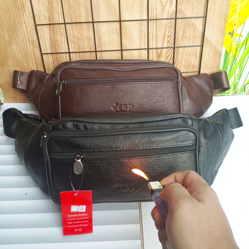 TAS PINGGANG JEEP 2138/TAS WISBAG PRIA  KULIT ASLI/TAS BODY BAG 100% KULIT ASLI