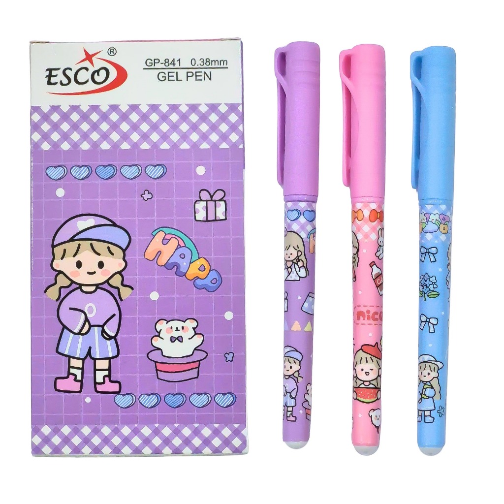 

1 LSN / 12 PCS Gel Pen Pulpen ESCO GP-841 Lucky Girl