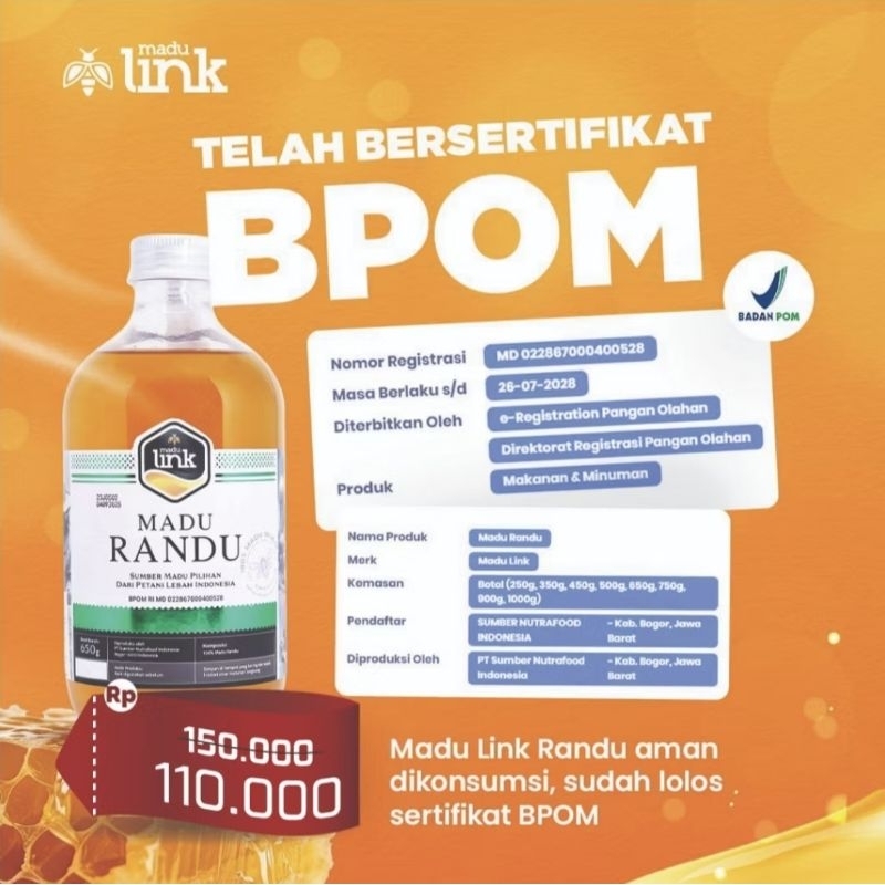 

Madu Link Randu - Madu Randu - Madu Murni - BPOM