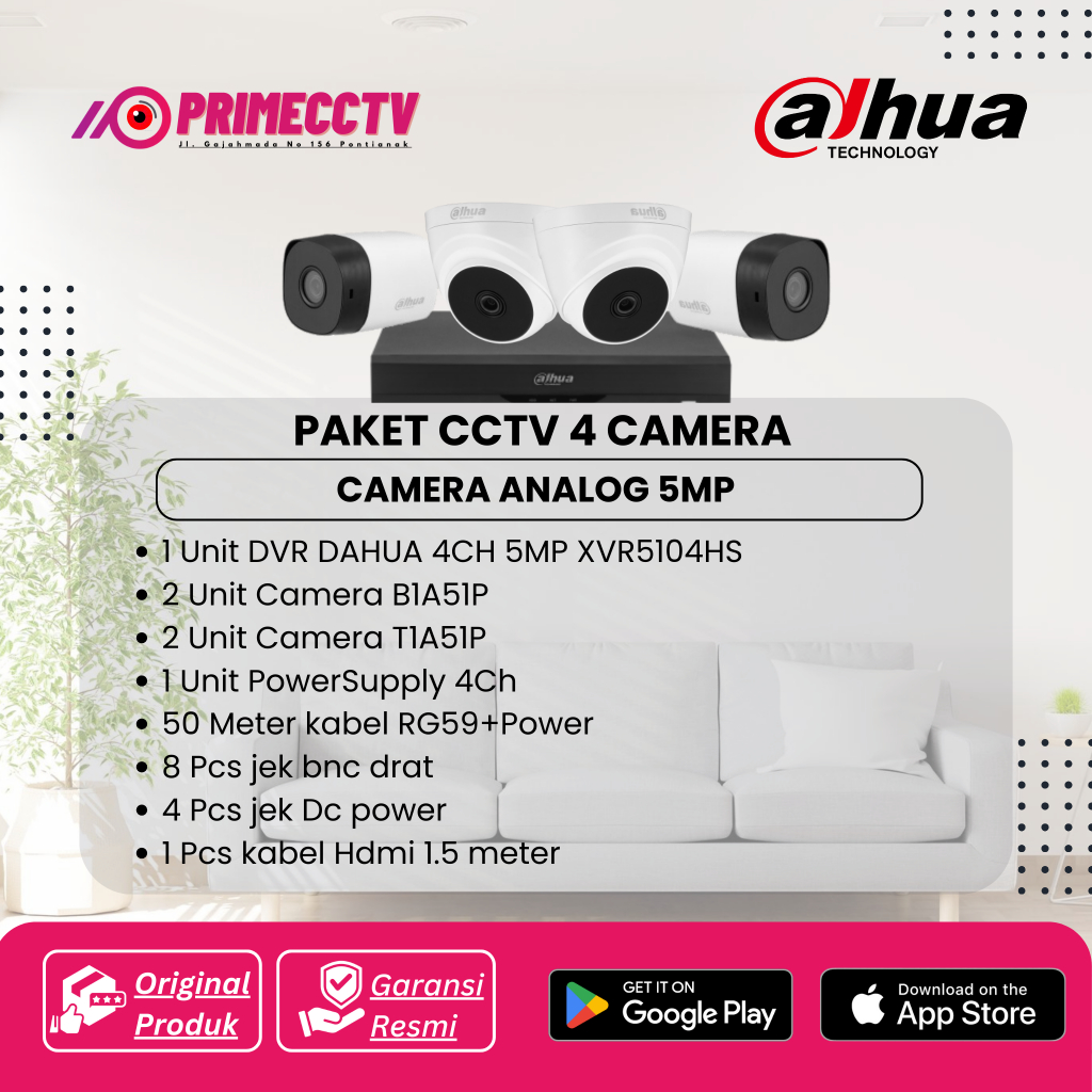 Paket cctv Dahua 4 Camera 5MP