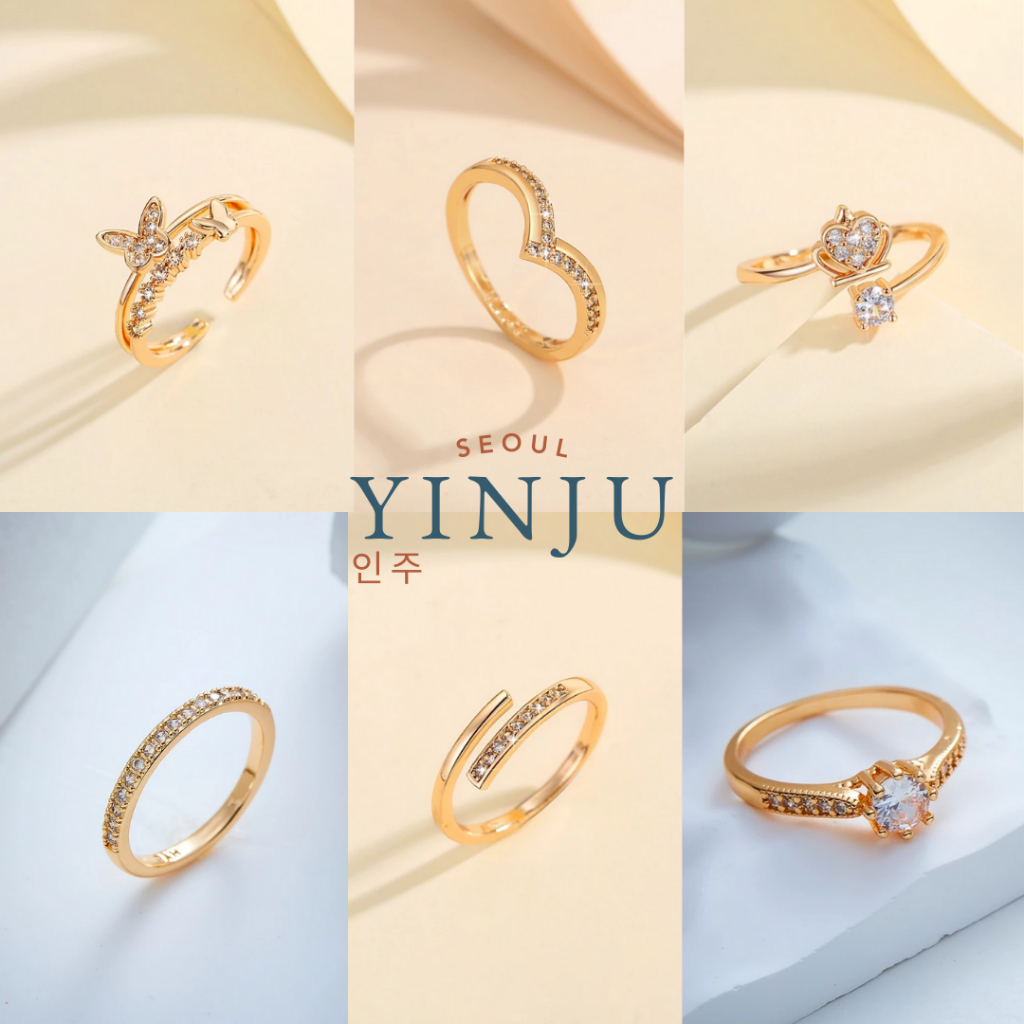 YINJU - Jewelry Cincin Minimalis Elegan Wanita Tidak Mudah Berkarat Titanium Zirkon Perhiasan Tidak 