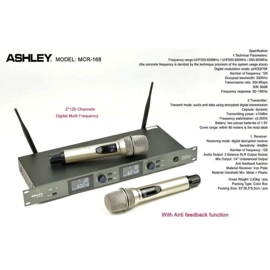 MIC WIRELESS ASHLEY MCR168 / MCR 168 WITH ANTI FEEDBACK FUNCTION