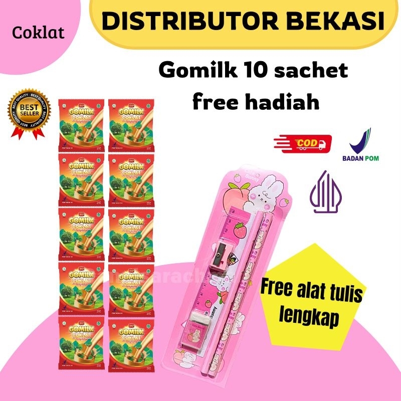 

gomilk renceng isi 10 sachet / susu gomilk FREE alat tulis